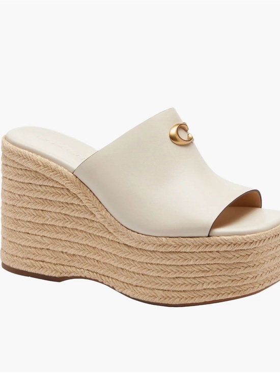Coach Shoes - Coach Cream Leather Espadrille Wedge Slide with Gold C Accent